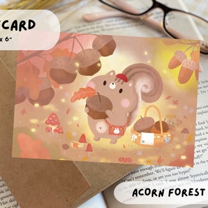 Postcard ~Acorn Forest~ | Greeting Card | Digital Illustration | Cute Illustration | Squirrel Illustration |