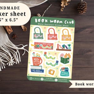 Sticker sheet ~Book Worm Club~ | Handmade stickers | Laptop Stickers | Water Resistant |