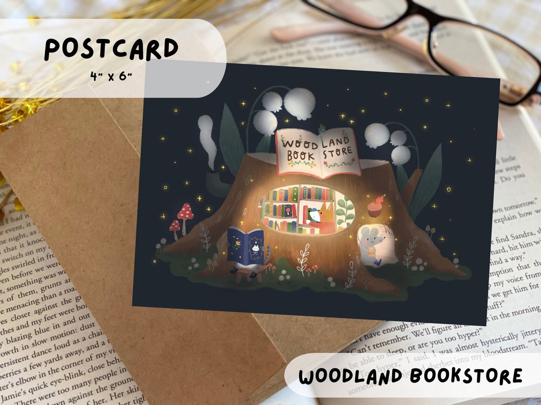 Postcard ~woodland Bookstore~ | Greeting Card | Digital Illustration ...