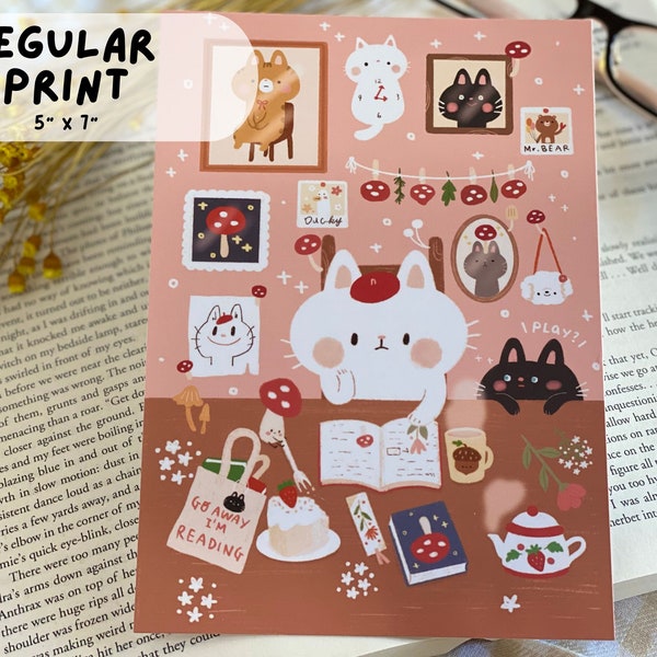 Art Print ~Book Lover~ | Art Print | Digital Illustration | Cute Illustration | Cat Illustration |