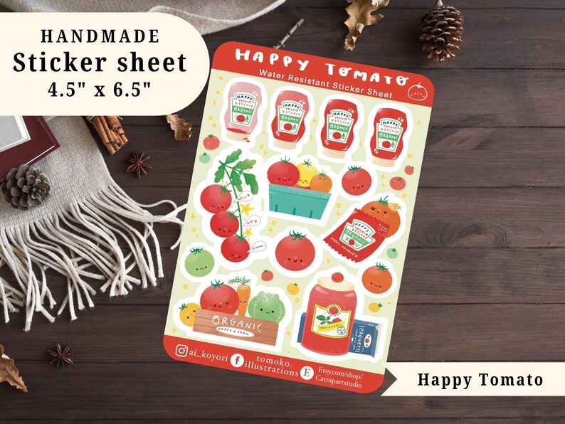 Sticker Toomatoes Sticker Sheet ~happy Tomato~ | Handmade Stickers | Laptop Stickers ...