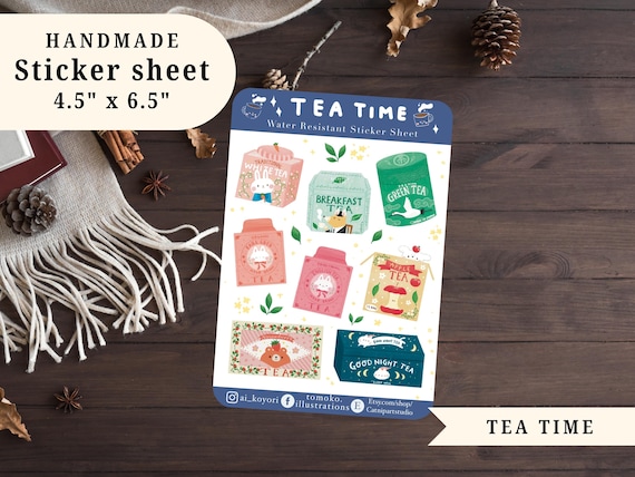 Sticker sheet ~Tea Time~ | Handmade stickers | Laptop Stickers | Water Resistant |