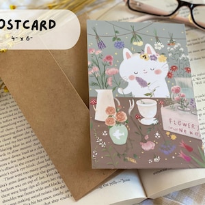 Postcard ~The Florist~ | Greeting Card | Digital Illustration | Cute Illustration | Cat Illustration |