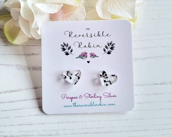 Music note print Stud Earrings  Laser cut studs, acrylic and sterling silver