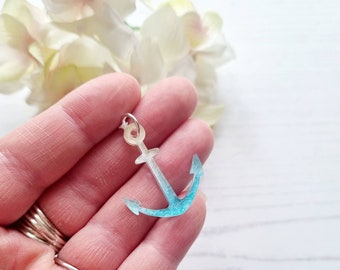 Anchor pendant, Laser cut Acrylic pendant, Beach, Seaside necklace Sterling Silver