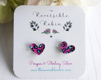 Heart Stud Earrings, puffy heart Laser cut studs, acrylic and sterling silver