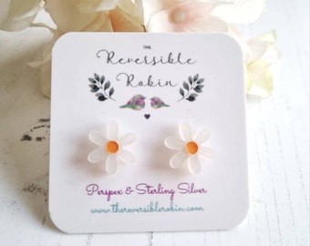 Daisy stud earrings, Laser cut flower earrings, Acrylic and Sterling Silver