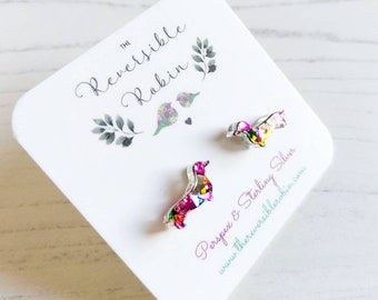 Sausage Dog dachshund Stud Earring Studs, Laser cut perspex and Sterling Silver, Simple, Quirky Jewellery