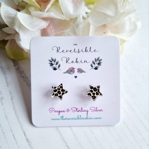 Leopard print acrylic and sterling silver studs. Laser cut earrings, patterned animal print