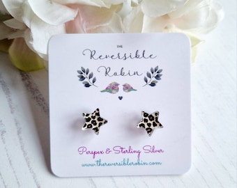 Star studs, acrylic and sterling silver earrings. Laser cut, quirky jewellery