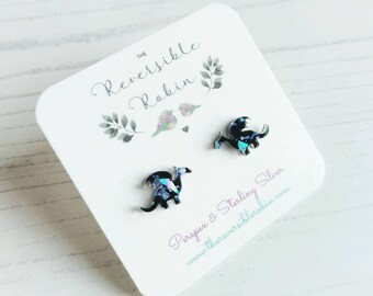 Dragon Laser cut stud earrings perspex and Sterling Silver, Simple, Quirky Jewellery.