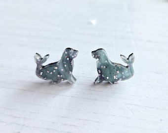 Seal earring studs, Laser cut acrylic and Sterling silver posts
