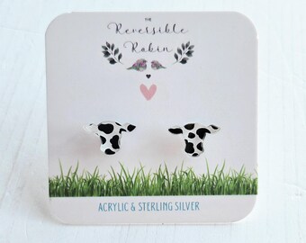 Cow Laser cut acrylic stud earrings, Quirky Jewellery.