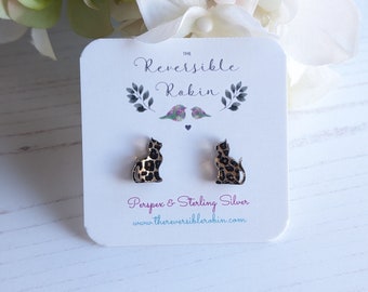 Cat Stud Earrings, Laser Cut glitter perspex and Sterling Silver kitten earrings