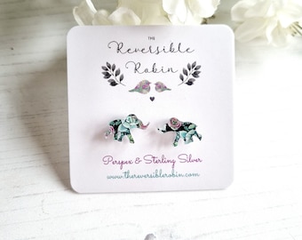 Elephant Stud Earrings, Laser Cut glitter perspex and Sterling Silver earrings