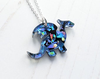 Dragon Pendant,laser cut acrylic glitter, Sterling Silver necklace Pendant