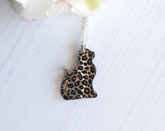 Cat Pendant, Kitten necklace With Sterling Silver Chain, laser cut patterned acrylic