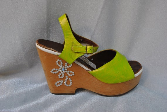 1970s Lime Green Rhinestoned Platform Shoes
