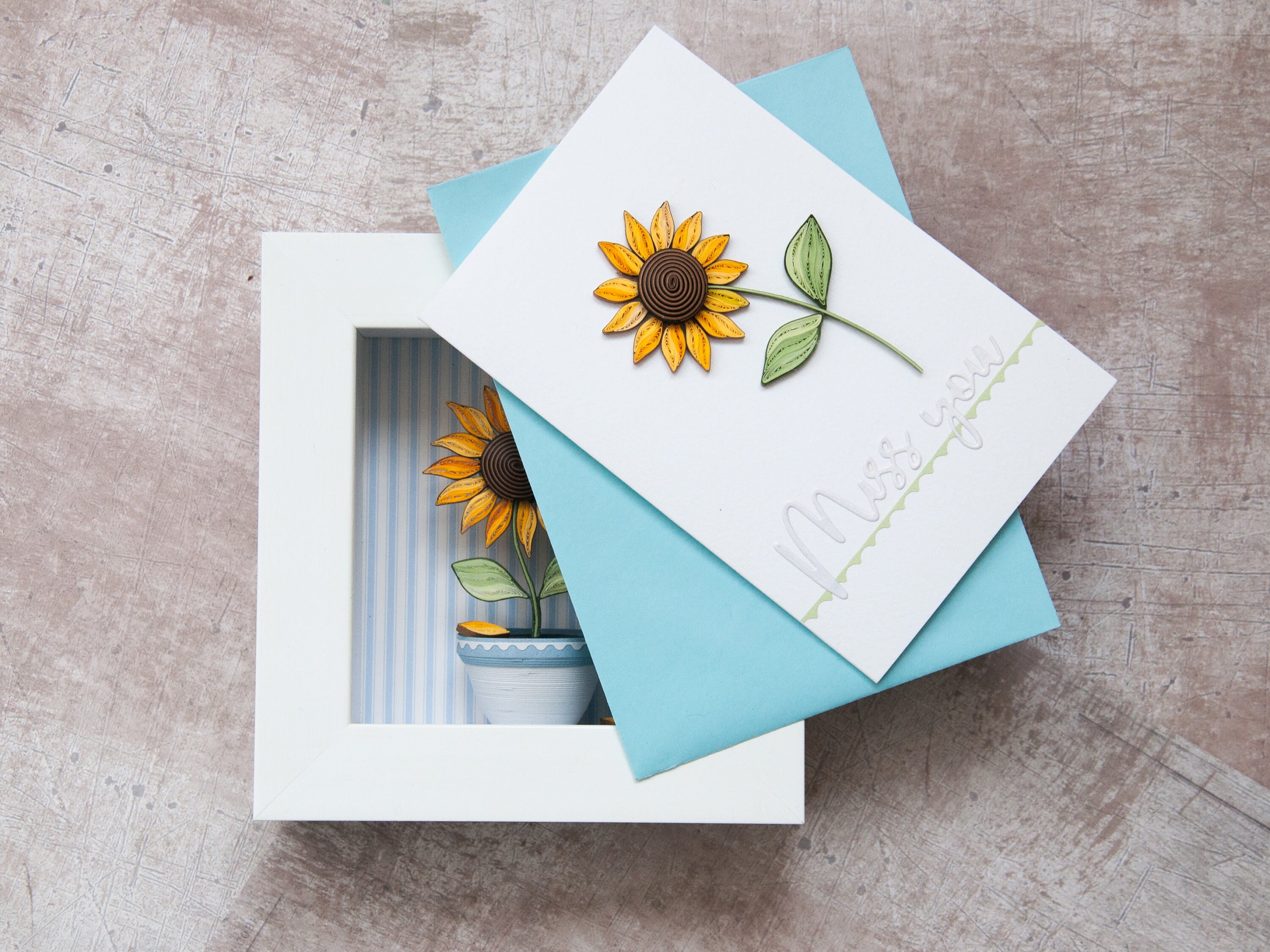 Framed sunflower picture. Sunflower gift for girlfriend. Paper Etsy