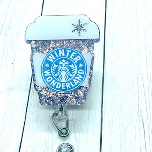Bobine de badge hiver, porte-badge café, bobine de badge hiver, porte-badge interchangeable, cadeau d'infirmière, bobine de badge rétractable, badge mignon