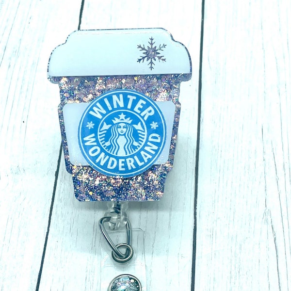 Winter Badge Reel, Coffee Badge Holder, Winter Badge reel, Interchangeable Badge Holder, Nurse gift, Retractable Badge Reel, Cute Badge