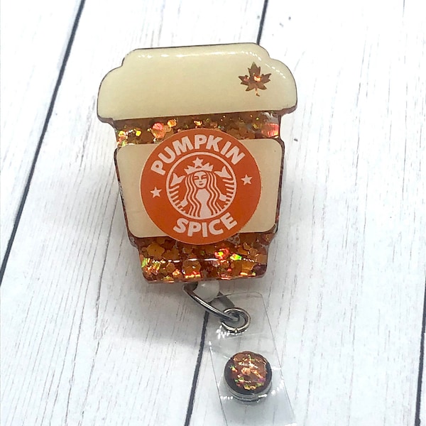 Pumpkin spice badge reel, Coffee badge reel, Nurse badge reel, Holiday badge reel, Teacher badge holder, Nurse gift, Retractable badge reel