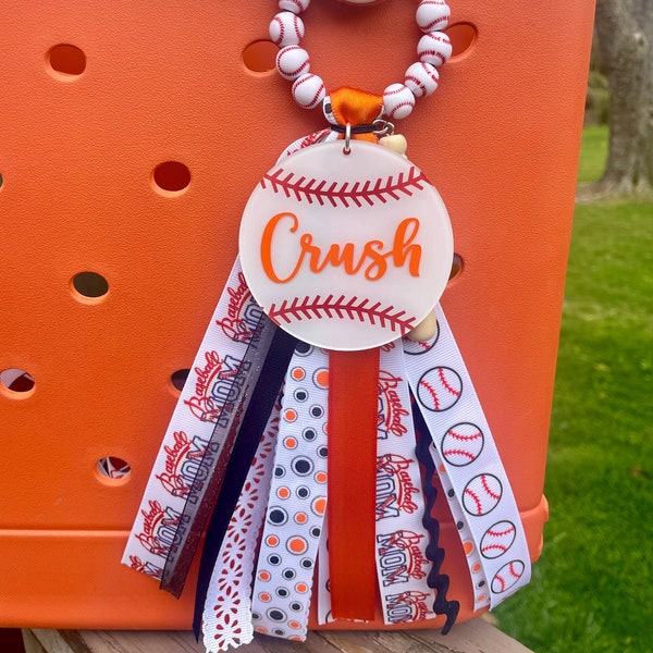 Personalized baseball mom charm, Baseball mom ribbon charm, Baseaball bag charm, Baseball ribbon charm, Ribbon bag charm, Baseball charm