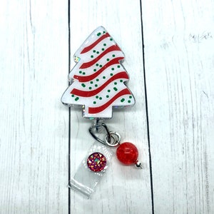 Christmas tree cake badge reel, holiday badge reel, nurse badge reel, ID badge holder, Nurse retractable badge reel, Badge clip, ID Holder