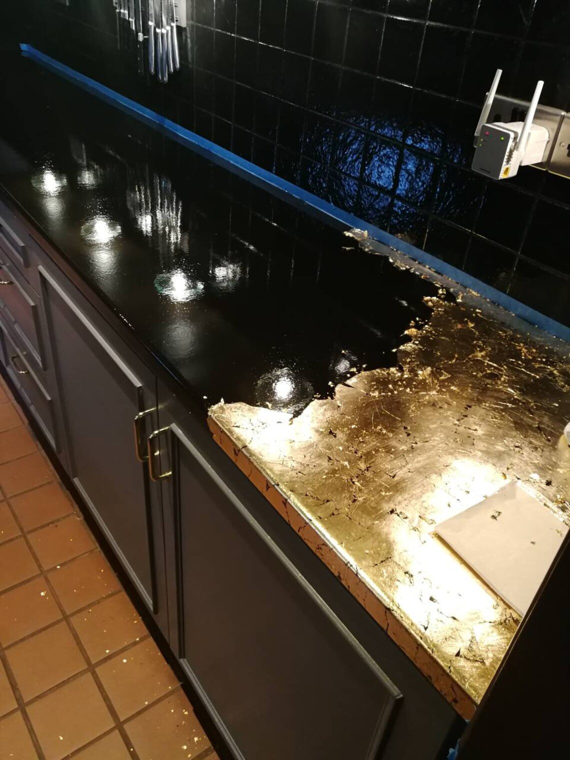 Gold brass or copper leaf kitchen worktop sealed with resin Etsy