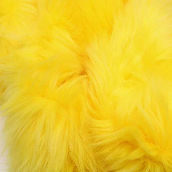 BRIGHT YELLOW Faux Fur by Trendy Luxe, 2" Pile Faux Fur Fabric, Sunshine Fur, Beautiful Shaggy Long Pile Fabric, DIY Craft Supplies