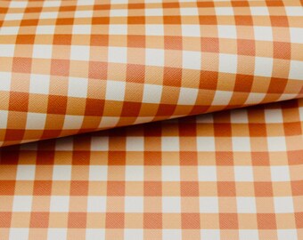 Faux Leather Fabric Orange and Black Mini Grid Faux Leather Sheet Plaid Printed Faux Leather