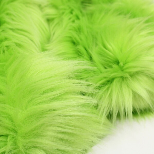 LIME GREEN Faux Fur by Trendy Luxe, 2" Pile Faux Fur Leather Sheets, Vegan Animal Fur, Shaggy Long Pile Fabric, Costume Craft Material