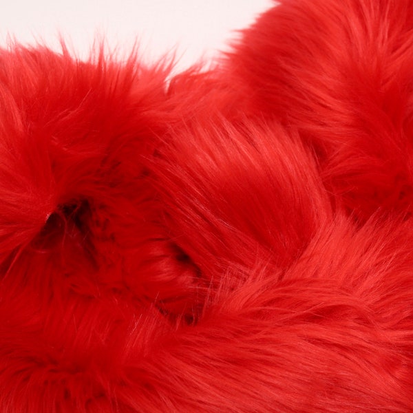 RED Faux Fur by Trendy Luxe, 2" Pile Faux Fur, Vegan Animal Fur, Shaggy Long Pile Fabric, DIY Craft Supplies, Pom Pom Gnome Fursuit