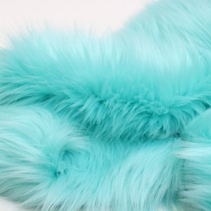 TURQUOISE Faux Fur by Trendy Luxe, 2" Pile Faux Fur Fabric, Vegan Animal Fur, Shaggy Long Pile Fabric, DIY Craft Material Supplies