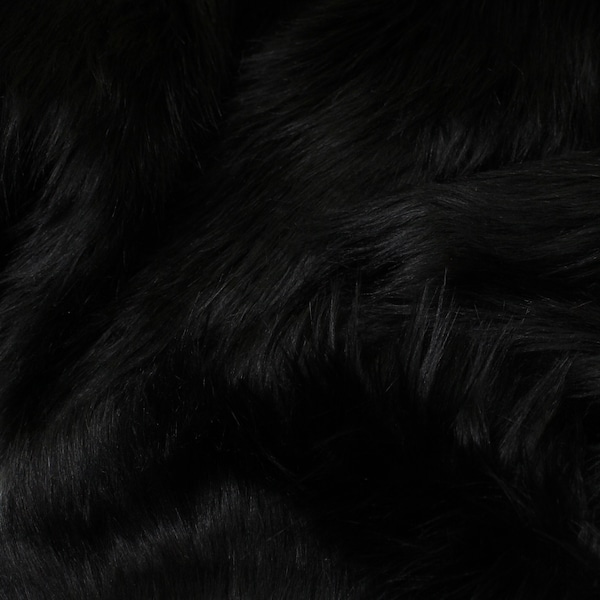 BLACK Faux Fur by Trendy Luxe, 2" Pile Faux Fur, Vegan Animal Fur, Shaggy Long Pile Fur Fabric, Pre-Cut DIY Fursuit Craft Supplies