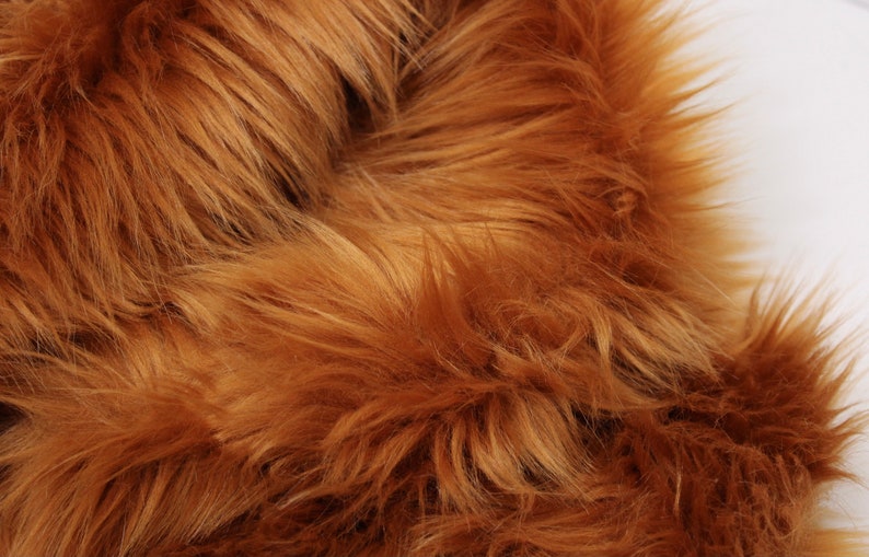 AMBER BROWN Faux Fur by Trendy Luxe, 2 Shaggy Long Pile Faux Fur Fabric, Vegan Animal Fur, DIY Craft Costume Fursuit Material image 2