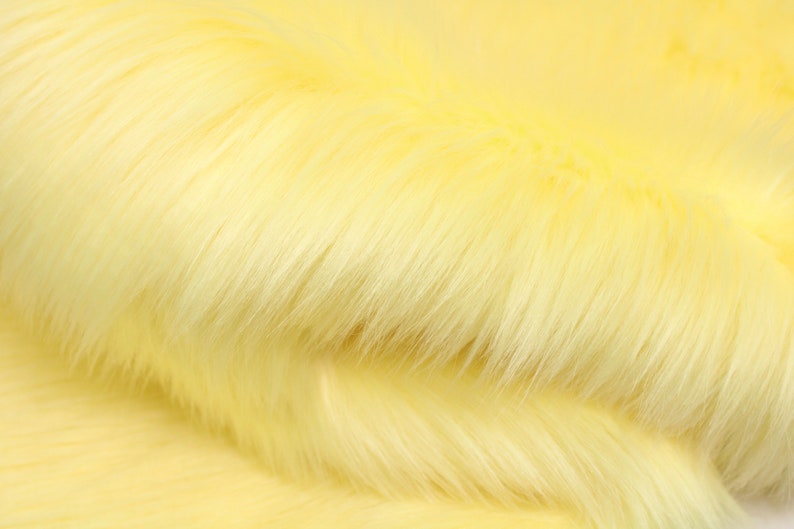 PASTEL YELLOW Faux Fur by Trendy Luxe, 2 Pile Faux Fur, Imitation Vegan Animal Fur, Shaggy Fur Fabric, Photo Prop Poms DIY Material image 1