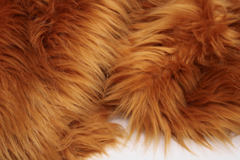 AMBER BROWN Faux Fur by Trendy Luxe, 2 Shaggy Long Pile Faux Fur Fabric, Vegan Animal Fur, DIY Craft Costume Fursuit Material image 1