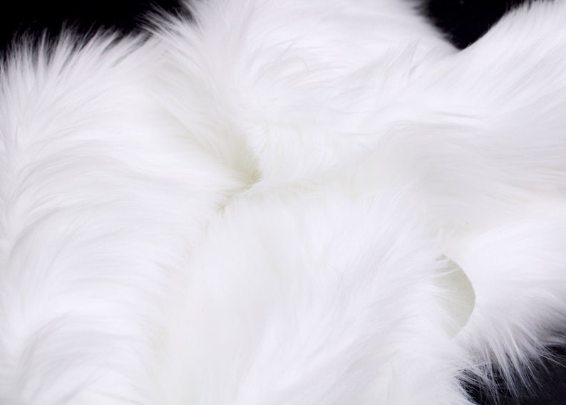 WHITE Faux Fur by Trendy Luxe, 2 Long Pile Faux Fur, Pre-Cut & By the Yard Long Shaggy Fabric, Fursuit Pillow Prop DIY Supplies image 3