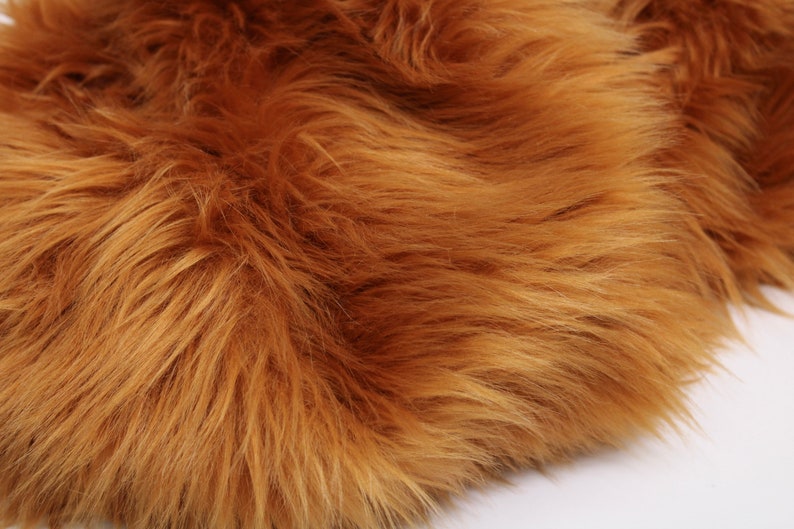 AMBER BROWN Faux Fur by Trendy Luxe, 2 Shaggy Long Pile Faux Fur Fabric, Vegan Animal Fur, DIY Craft Costume Fursuit Material image 3