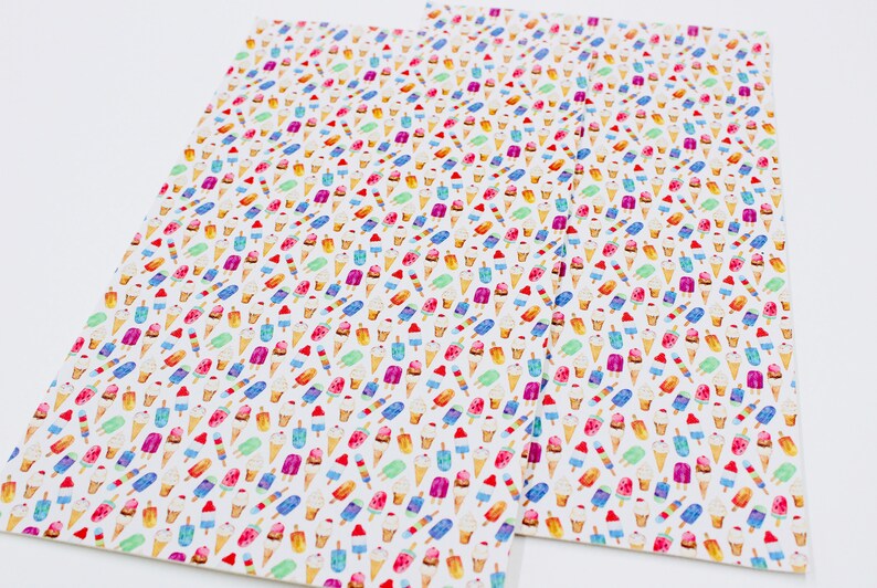 Fun Hair Bows /& Earrings Supply Material SUMMER POPSICLES Faux Leather Sheets 7.5x13 Summer Time Ice Cream Faux Leather Fabric Sheet
