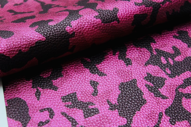 Metallic Pink Camo Design Fabric Pink /& Black Colored Camo Leather Faux Leather Fabric METALLIC PINK CAMO Camo Faux Leather Sheets