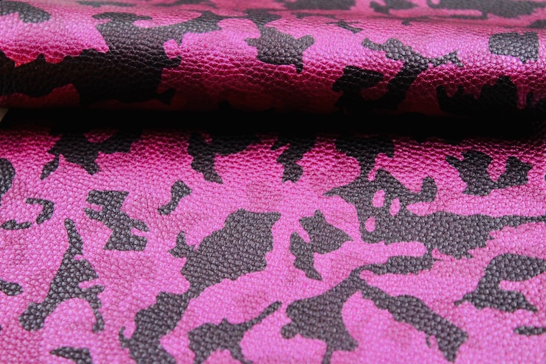 Metallic Pink Camo Design Fabric Pink /& Black Colored Camo Leather Faux Leather Fabric METALLIC PINK CAMO Camo Faux Leather Sheets