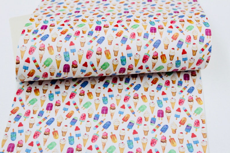 Fun Hair Bows /& Earrings Supply Material SUMMER POPSICLES Faux Leather Sheets 7.5x13 Summer Time Ice Cream Faux Leather Fabric Sheet