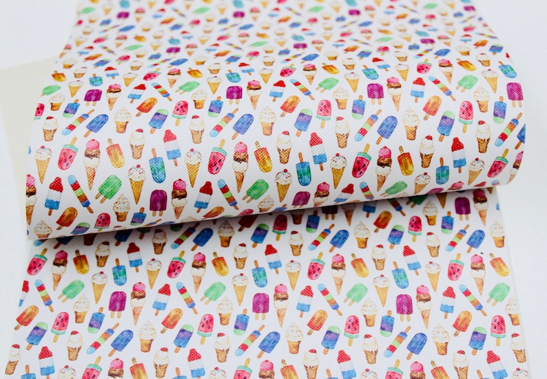Fun Hair Bows /& Earrings Supply Material SUMMER POPSICLES Faux Leather Sheets 7.5x13 Summer Time Ice Cream Faux Leather Fabric Sheet