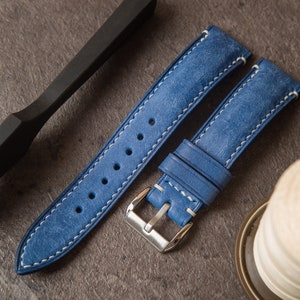 Blue leather watch strap ,handmade watch band 16mm 18mm 19mm 20mm 21mm 22mm 23mm 24mm 26mm vintage strap seventhcreation Lo series image 1