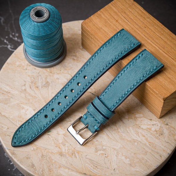 Ortensia blue  watch strap ,handmade vintage watchband for grand seiko ,rolex ,breitling ,omega watch