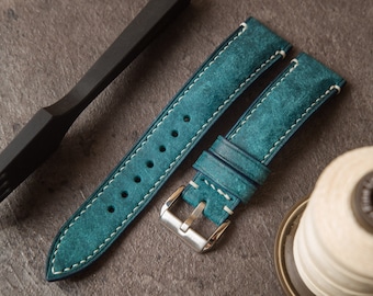 Turqoise leather watch strap ,handmade watch band 16mm 18mm 19mm 20mm 21mm 22mm 23mm 24mm 26mm vintage strap (seventhcreation Lo series)