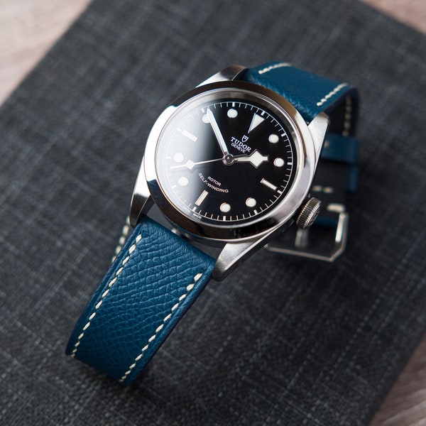 Parisian blue watch strap , handmade vintage watch strap for rolex ,seiko ,breitling ,tudor ,omega watch (Seventhcreation Slim epsom series)