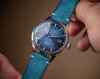 Correa de reloj azul Ortensia, banda de reloj hecha a mano 14mm 16mm 17mm 18mm 19mm 20mm 21mm 22mm 23mm 24mm 26mm 28mm (Serie Lo de séptimacreación)